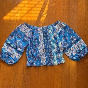 Rachel Zoe Blue Floral Ruffle Top size S